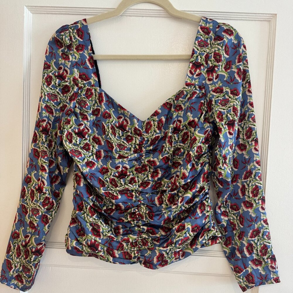 Floral Puffy Shoulder Lavender Brown Top